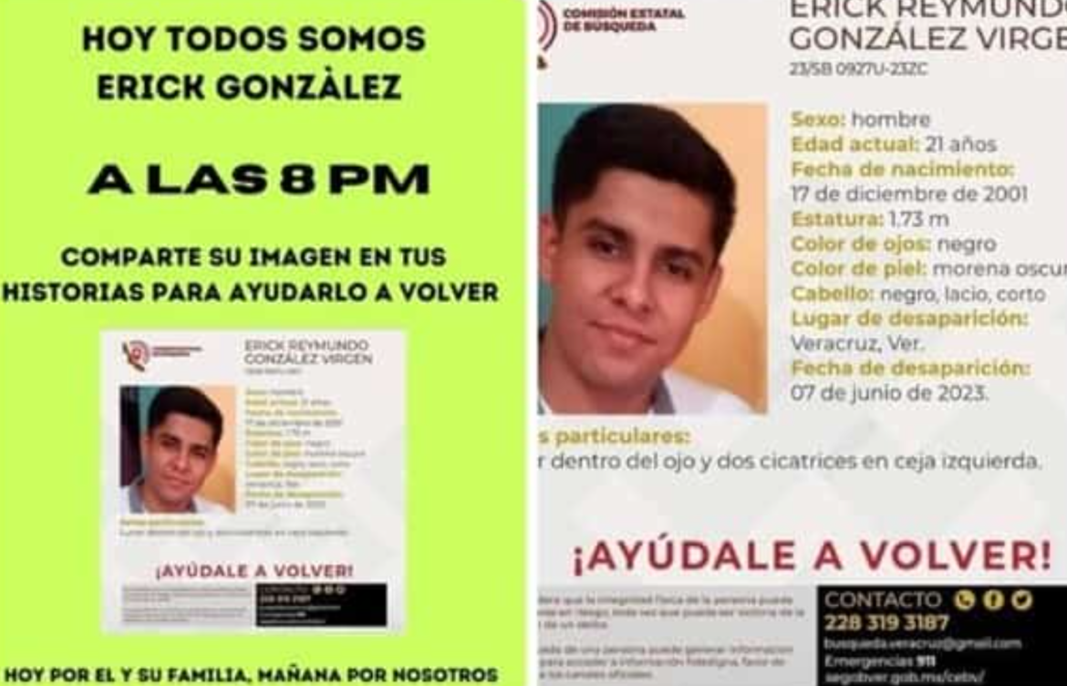 Con búsqueda virtual, piden localizar a Erick Raymundo, estudiante desaparecido en Veracruz