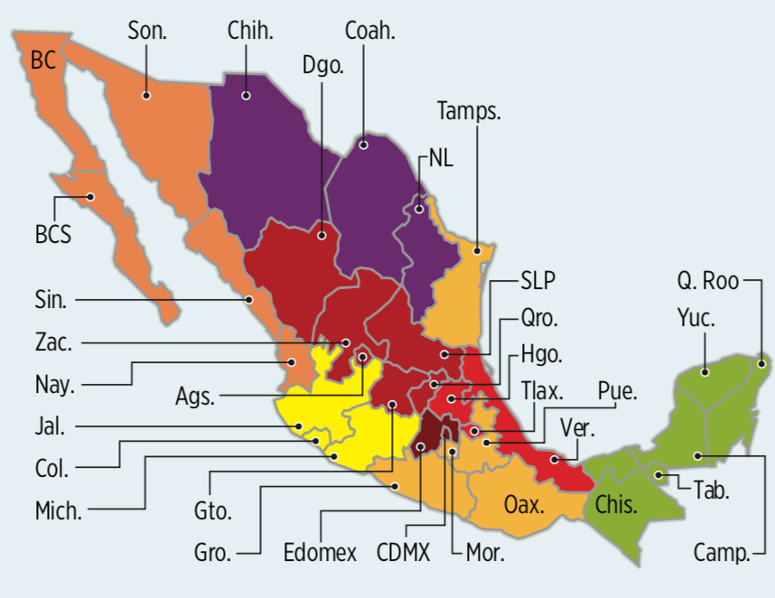 Mapa de cobertura de vacunación contra Covid-19 en México