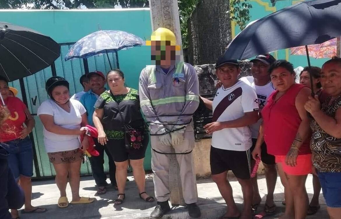 Amarran a un poste a trabajador de la CFE por apagones en Yucatán