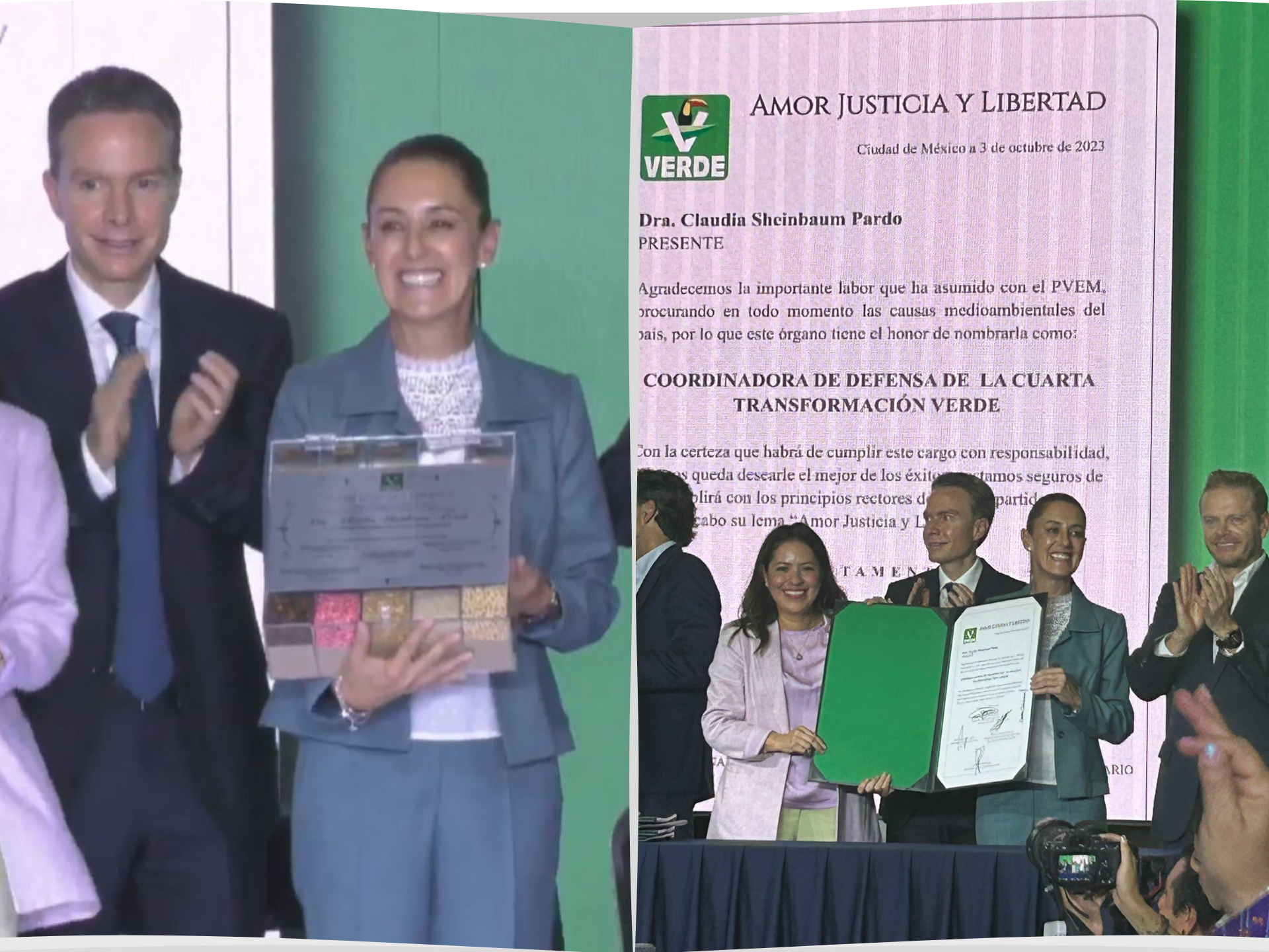 Claudia Sheinbaum recibe constancia del PVEM como Coordinadora de Defensa de la 4T