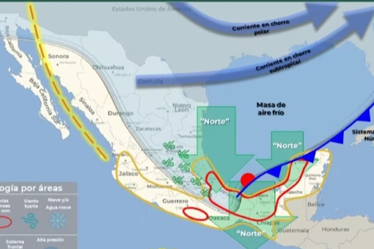 La masa polar del frente frío número seis se extiende sobre México 