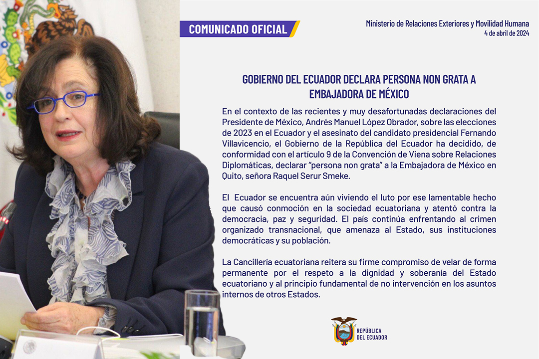 Declara Ecuador persona non grata  a Embajadora  de México