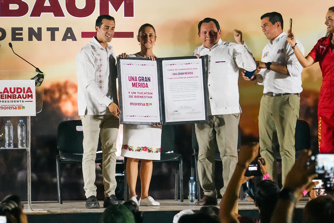 Firman Claudia Sheinbaum, Huacho Díaz y Rommel Pacheco compromiso por una gran Mérida y un Yucatán de bienestar