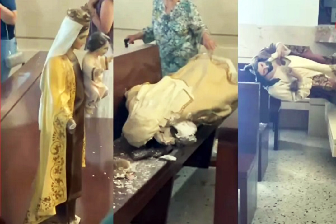 ¡Por ‘ordenes’ de la Santa Muerte! Hombre interrumpe en misa y destroza figuras religiosas