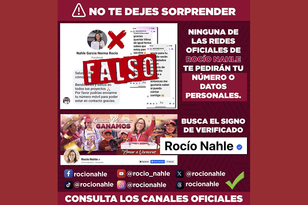 Desmiente Rocío Nahle solicitar información a través de sus redes oficiales