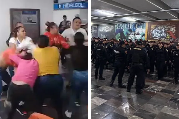 Se arma campal de ambulantes en Metro Hidalgo | Videos