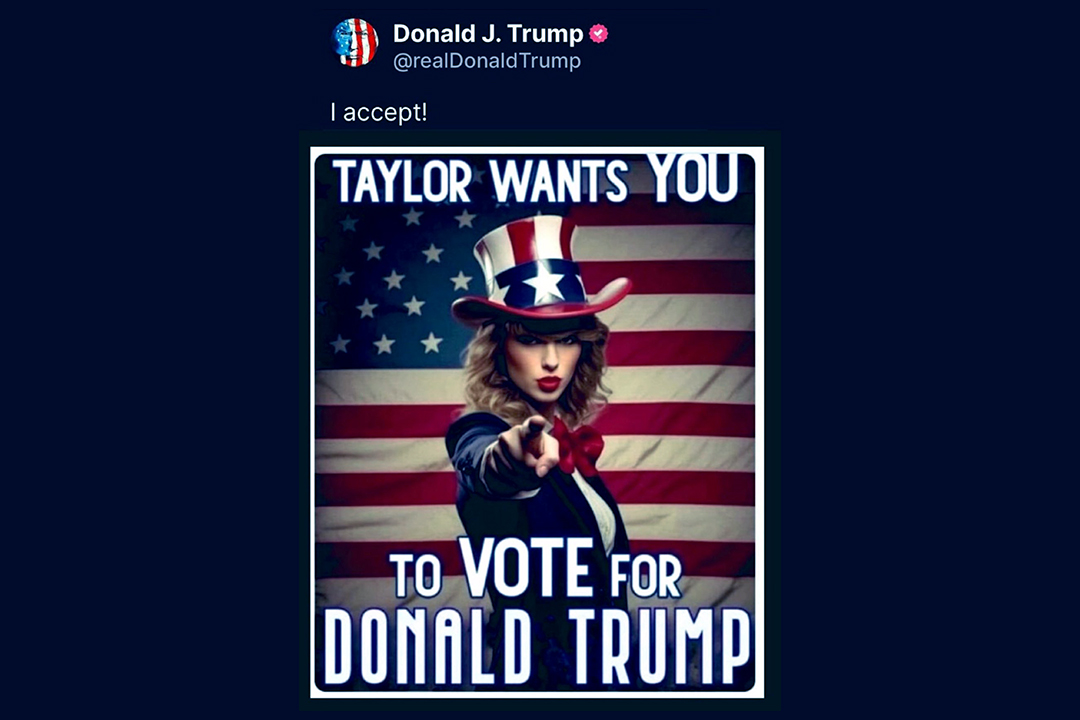 Donald Trump publica imágenes falsas de Taylor Swift apoyándolo