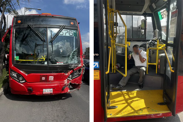 Metrobús se queda sin frenos, esquiva a peatones y choca contra varios autos