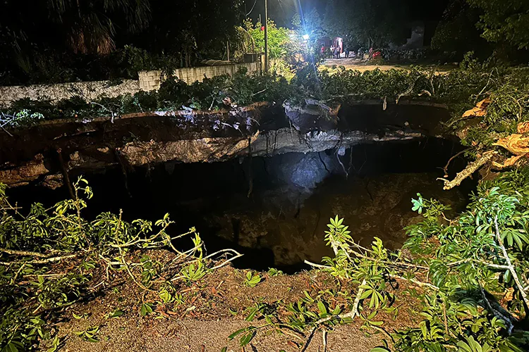 Socavón gigante se traga árbol de 25 metros en Xocén, Yucatán