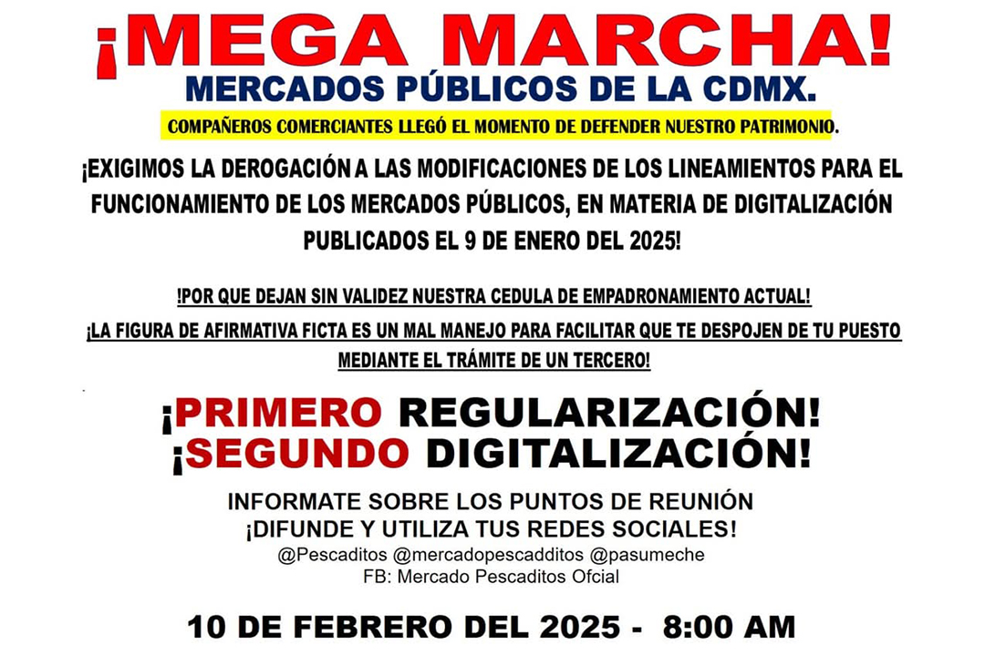 Locatarios de mercados marcharán en CDMX: exigen derogación de lineamientos de digitalización