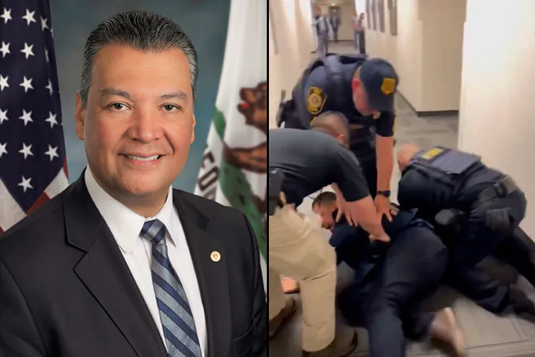 Senador Alex Padilla es esposado y sometido en rueda de prensa de Kristi Noem