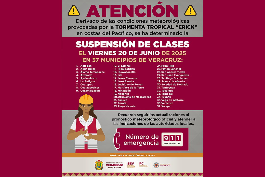 Suspenden clases por impacto de tormenta tropical Erick
