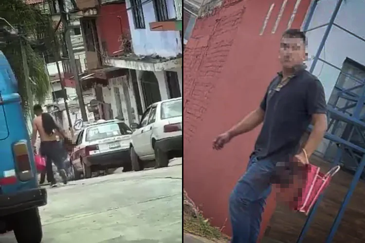 Terror en Coatepec: Hombre carga la cabeza de su víctima por las calles del centro