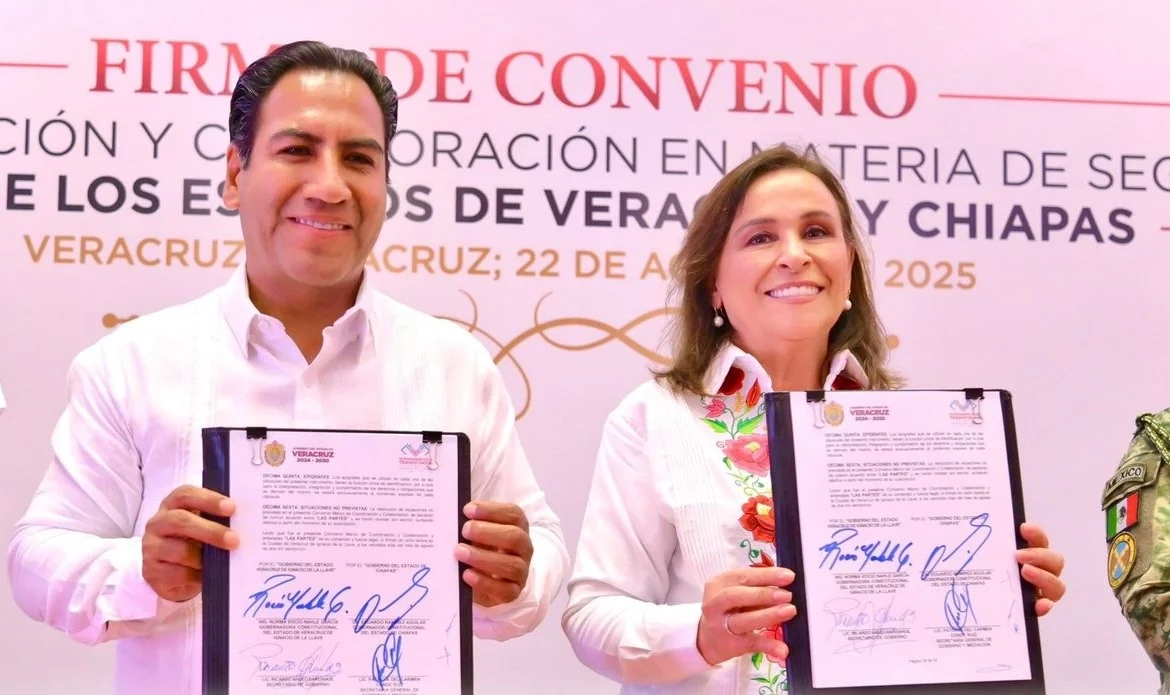 Gobernadores de Veracruz y Chiapas firman histórico convenio de seguridad